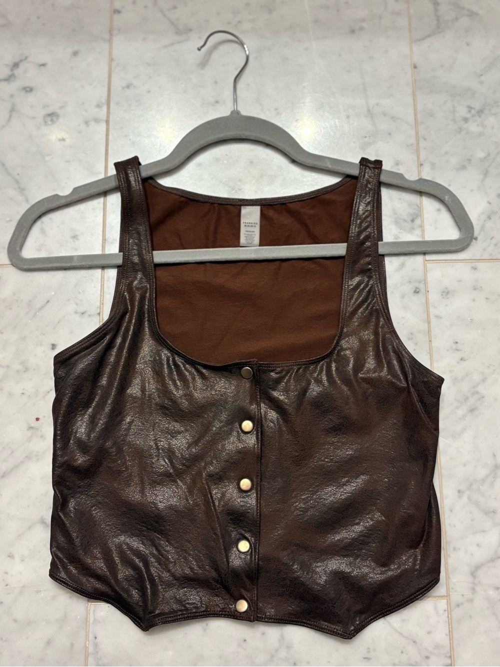 Frankies Bikinis x REVOLVE Brown Faux Leather Button Front Vest Top